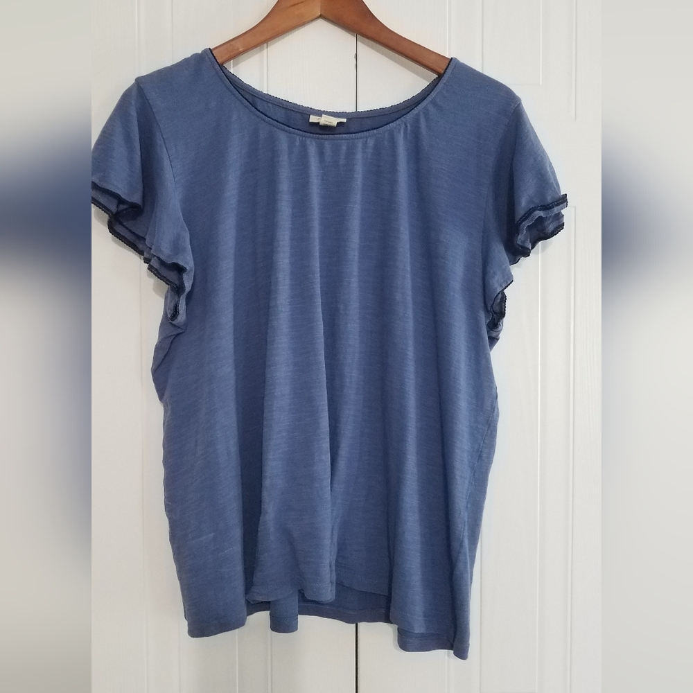 a.n.a Blue Ruffled Cap Sleeve Blouse